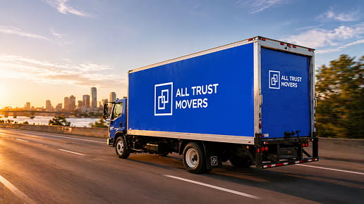 Moving truck driving on the highway